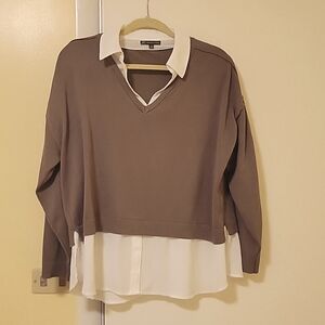 Adriana Papell V-neck sweater with built-in colored shirt XL